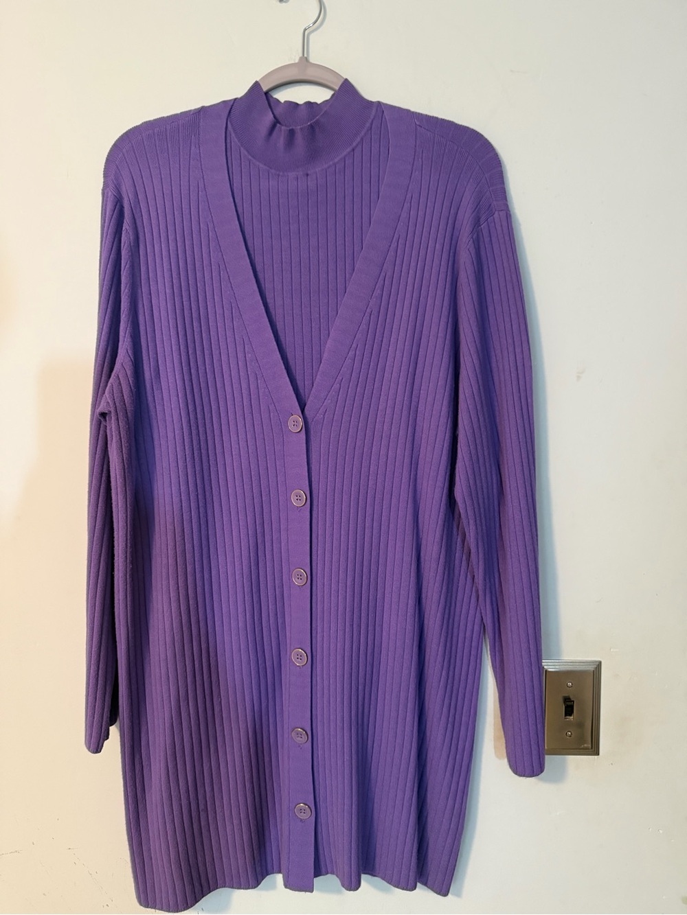 Talbots Purple Ribbed Sweater Set Cardigan & Mock Neck Top Size XL